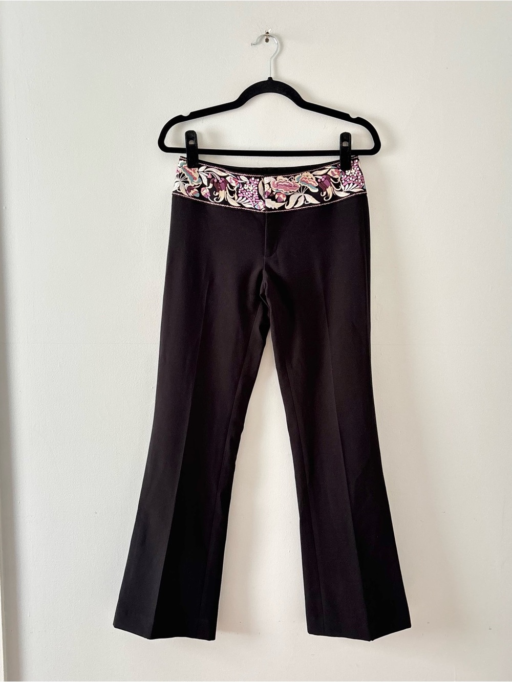 Marciano Vintage Y2K Low Rise Wide Leg Trousers Pants Floral Embroidered Black